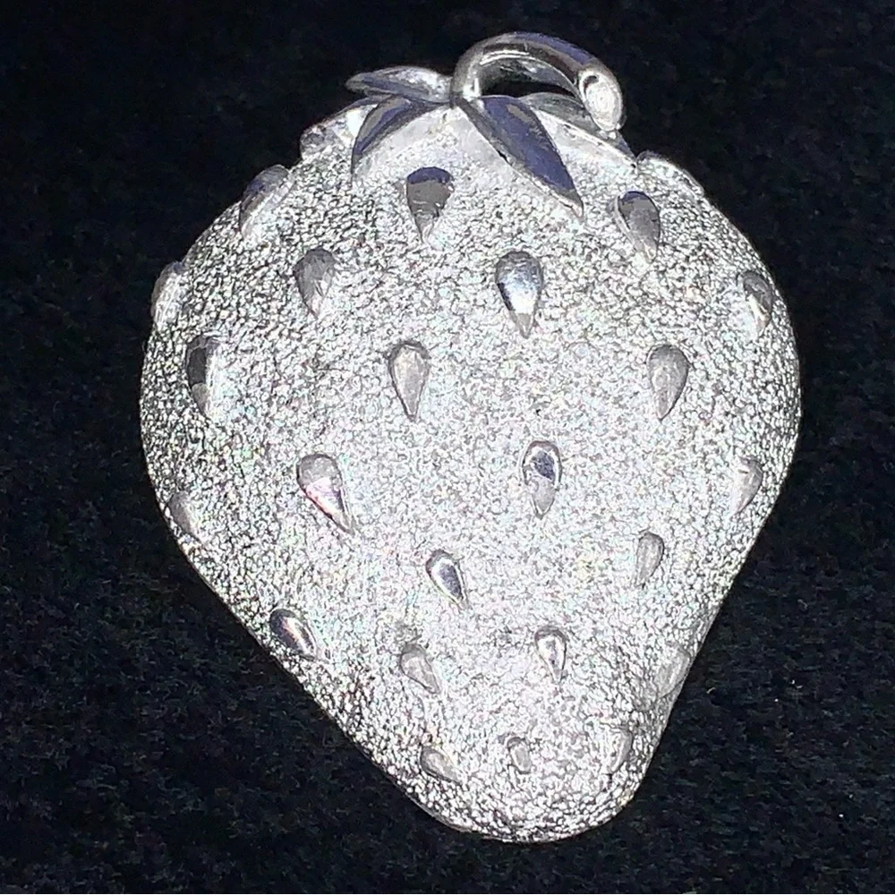 Vintage Sarah Coventry Large Strawberry Brooch Pin Cottagecore Silver Signed
